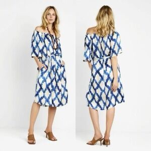 NWT Summum Woman Blue Minimal Ikat Off Shoulder Dress Amsterdam EU 34, US 0-2 XS